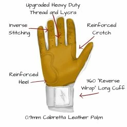 Bruce Bolt Batting Gloves – PREMIUM PRO Adult Long Cuff 21 Bruce Bolt Batting Gloves – PREMIUM PRO Adult Long Cuff -Easton Sales Long Cuff White 3